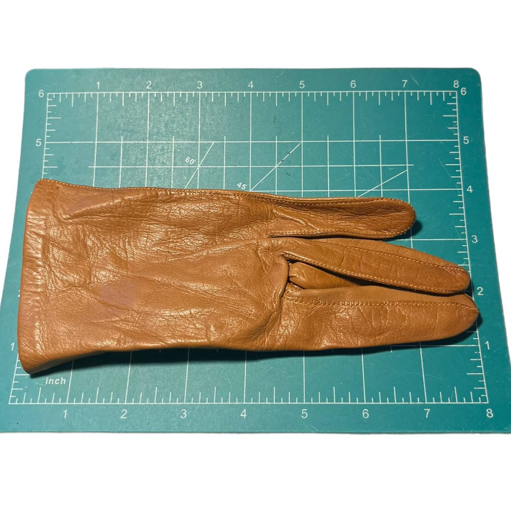 Vintage short Tan leather gloves size 7.5 - Picture 3 of 5
